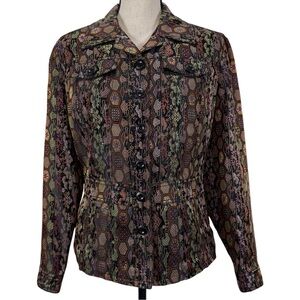 Coldwater Creek Women’s Petite Medium PM Multicolor Tapestry Button Front